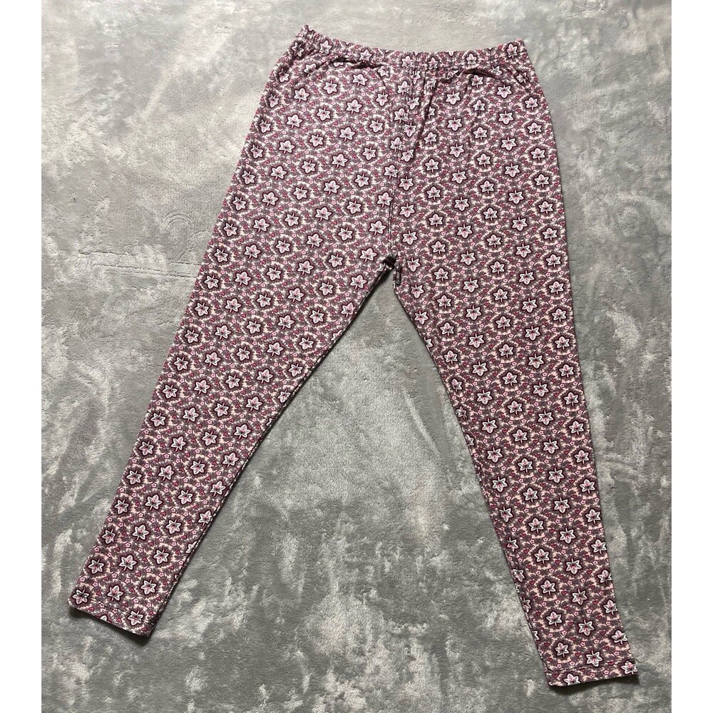 Leggings Buttery Feel Fabric Women’s L/XL Pink With Hearts, Leaves & Flowers